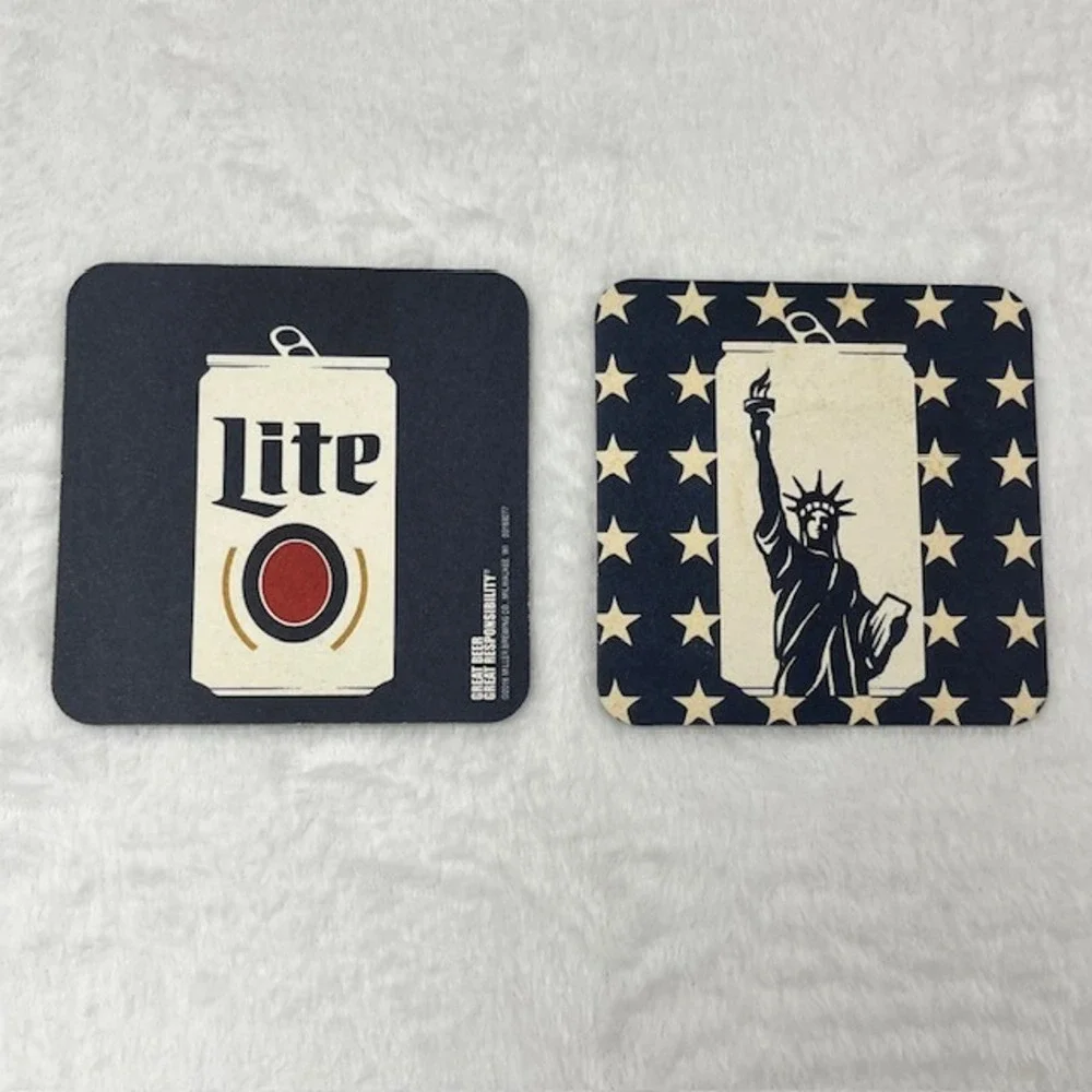 Miller Lite Beer Coasters Lot of 17 Statue of Liberty Stars Patriotic Barware